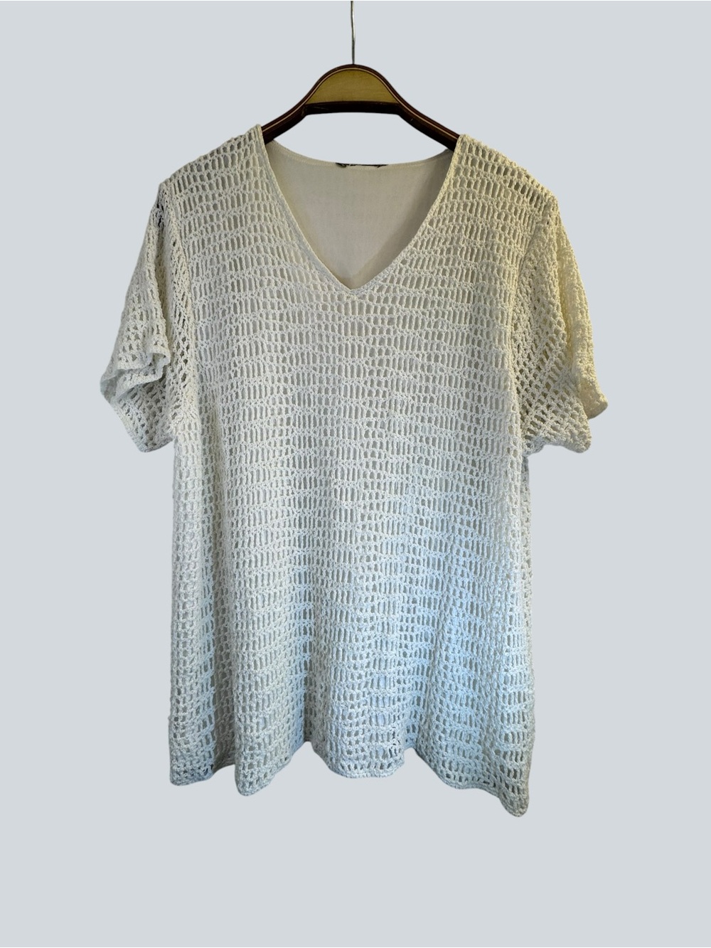 Women’s White Crochet Knit V Neck Boho Top Oversized Beach Cover Up
